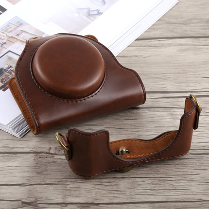 Full Body Camera PU Leather Case Bag with Strap for Sony DSC-HX90(Coffee)-garmade.com