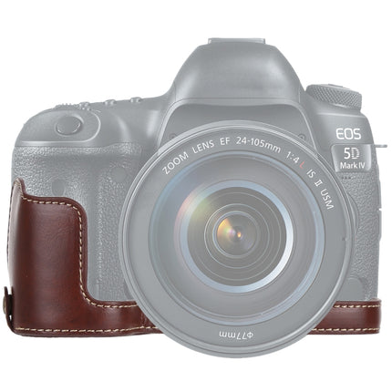 1/4 inch Thread PU Leather Camera Half Case Base for Canon EOS 5D Mark IV / 5D Mark III(Coffee)-garmade.com