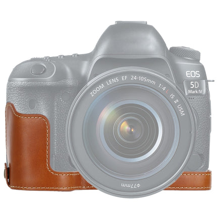 1/4 inch Thread PU Leather Camera Half Case Base for Canon EOS 5D Mark IV / 5D Mark III(Brown)-garmade.com