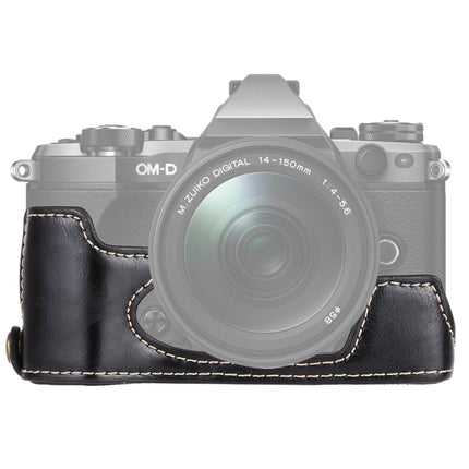 1/4 inch Thread PU Leather Camera Half Case Base for Olympus EM5 / EM5 Mark II (Black)-garmade.com