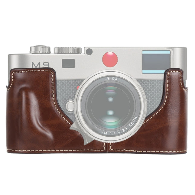 1/4 inch Thread PU Leather Camera Half Case Base for Leica M9 (Coffee)-garmade.com