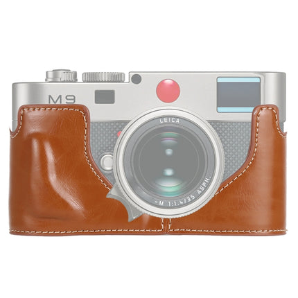 1/4 inch Thread PU Leather Camera Half Case Base for Leica M9 (Brown)-garmade.com