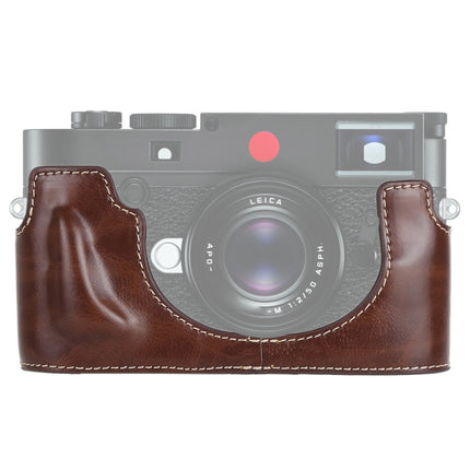 1/4 inch Thread PU Leather Camera Half Case Base for Leica M10 (Coffee)-garmade.com