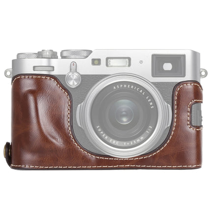 1/4 inch Thread PU Leather Camera Half Case Base for FUJIFILM X100F (Coffee)-garmade.com