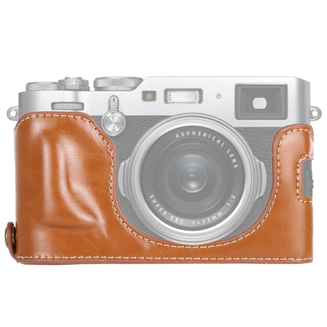 1/4 inch Thread PU Leather Camera Half Case Base for FUJIFILM X100F (Brown)-garmade.com
