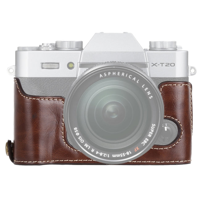 1/4 inch Thread PU Leather Camera Half Case Base for FUJIFILM X-T10 / X-T20 (Coffee)-garmade.com