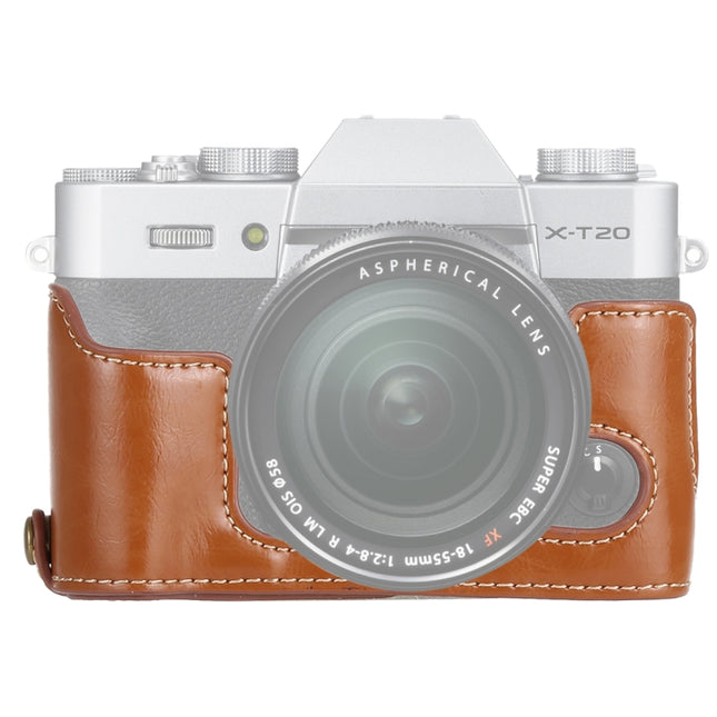 1/4 inch Thread PU Leather Camera Half Case Base for FUJIFILM X-T10 / X-T20 (Brown)-garmade.com