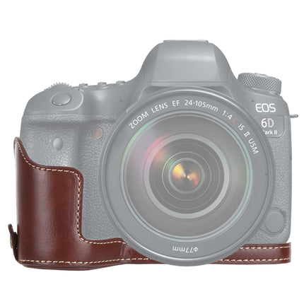 1/4 inch Thread PU Leather Camera Half Case Base for Canon EOS 6D / 6D Mark II (Coffee)-garmade.com