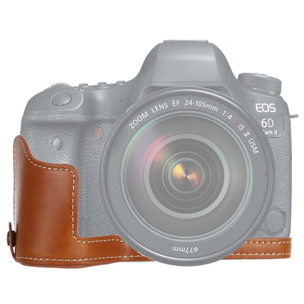 1/4 inch Thread PU Leather Camera Half Case Base for Canon EOS 6D / 6D Mark II (Brown)-garmade.com