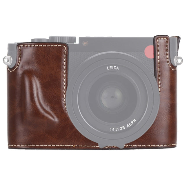 1/4 inch Thread PU Leather Camera Half Case Base for Leica Q (Typ 116)(Coffee)-garmade.com