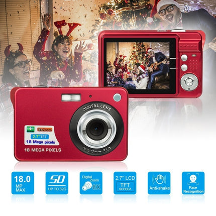 2.7 inch 18 Megapixel 8X Zoom HD Digital Camera Card-type Automatic Camera for Children, with SD Card Slot (Red)-garmade.com