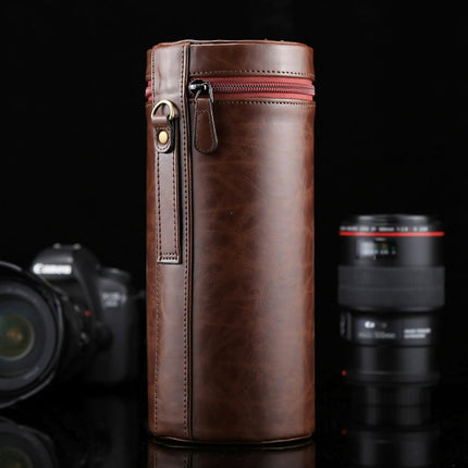 Extra Large Lens Case Zippered PU Leather Pouch Box for DSLR Camera Lens, Size: 24.5*10.5*10.5cm(Coffee)-garmade.com