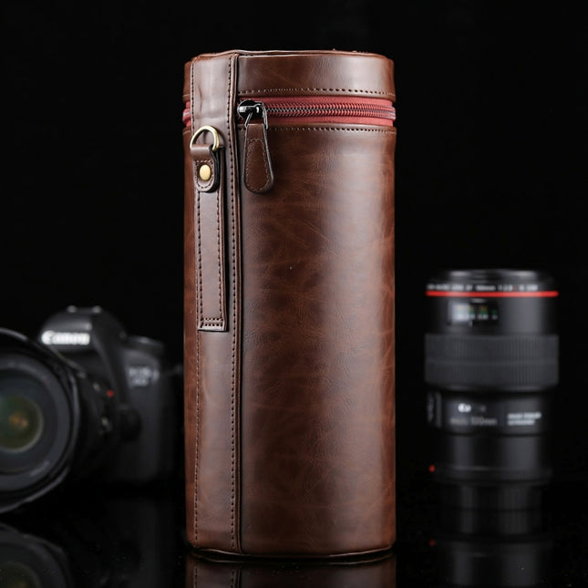 Extra Large Lens Case Zippered PU Leather Pouch Box for DSLR Camera Lens, Size: 24.5*10.5*10.5cm(Coffee)-garmade.com