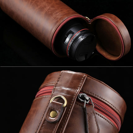 Extra Large Lens Case Zippered PU Leather Pouch Box for DSLR Camera Lens, Size: 24.5*10.5*10.5cm(Coffee)-garmade.com