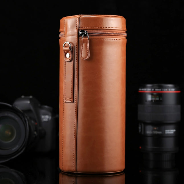 Extra Large Lens Case Zippered PU Leather Pouch Box for DSLR Camera Lens, Size: 24.5*10.5*10.5cm(Brown)-garmade.com