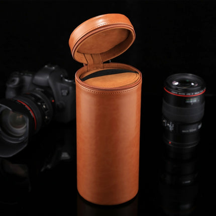 Extra Large Lens Case Zippered PU Leather Pouch Box for DSLR Camera Lens, Size: 24.5*10.5*10.5cm(Brown)-garmade.com