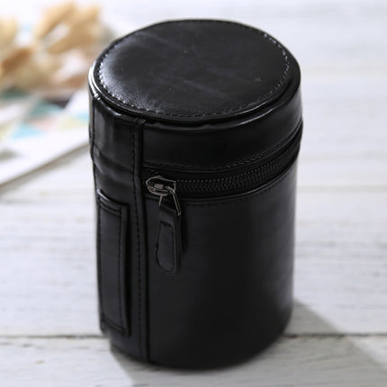 Medium Lens Case Zippered PU Leather Pouch Box for DSLR Camera Lens, Size: 13x9x9cm(Black)-garmade.com
