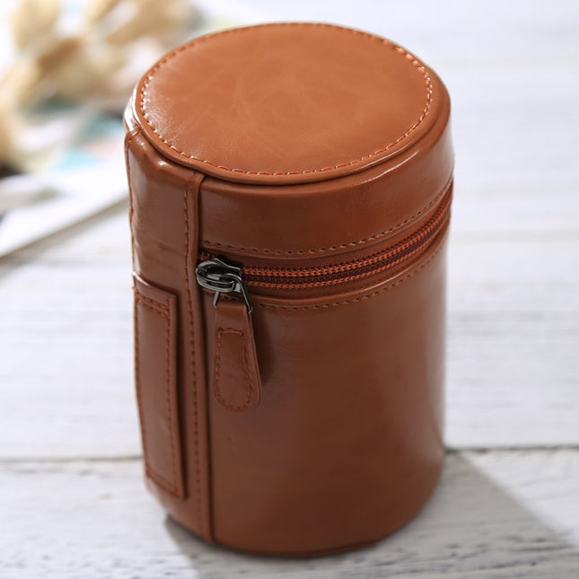 Medium Lens Case Zippered PU Leather Pouch Box for DSLR Camera Lens, Size: 13x9x9cm(Brown)-garmade.com