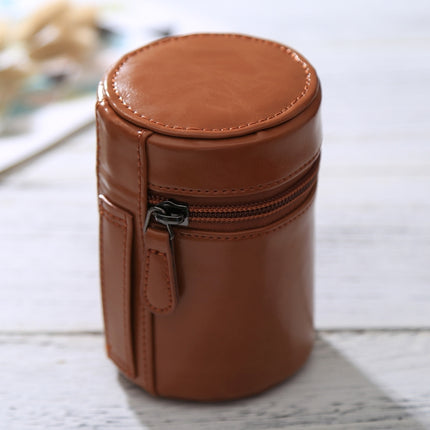 Small Lens Case Zippered PU Leather Pouch Box for DSLR Camera Lens, Size: 11x8x8cm(Brown)-garmade.com