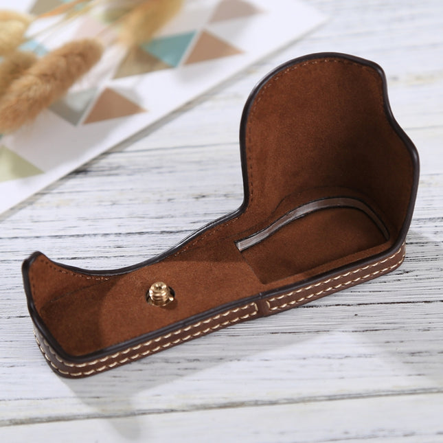 1/4 inch Thread PU Leather Camera Half Case Base for Sony ILCE-5100 / A5100(Coffee)-garmade.com