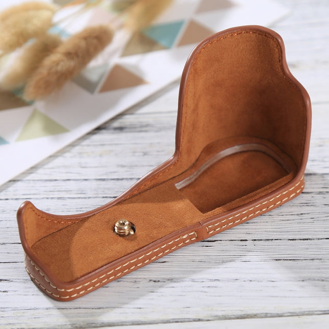 1/4 inch Thread PU Leather Camera Half Case Base for Sony ILCE-5100 / A5100(Brown)-garmade.com