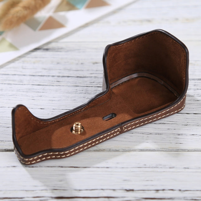1/4 inch Thread PU Leather Camera Half Case Base for Sony ILCE-6000 / A6000(Coffee)-garmade.com