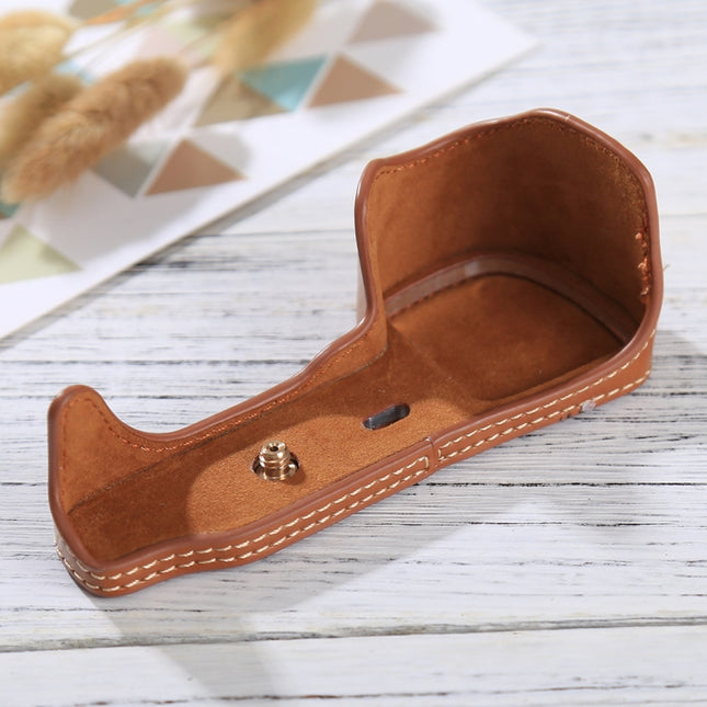 1/4 inch Thread PU Leather Camera Half Case Base for Sony ILCE-6000 / A6000(Brown)-garmade.com