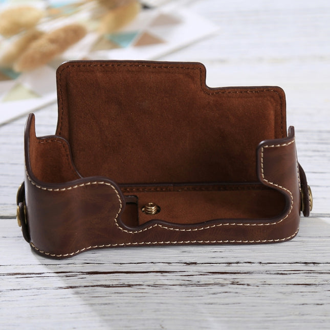 1/4 inch Thread PU Leather Camera Half Case Base for FUJIFILM X-E3(Coffee)-garmade.com