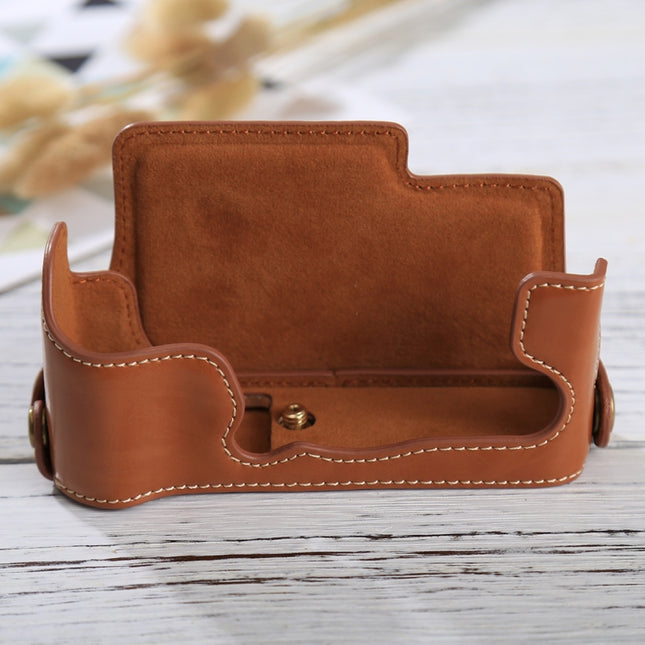 1/4 inch Thread PU Leather Camera Half Case Base for FUJIFILM X-E3(Brown)-garmade.com