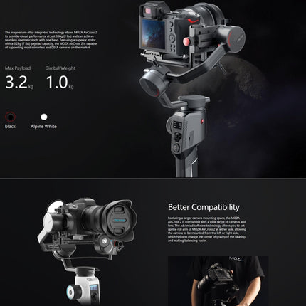 MOZA AirCross 2 Standard 3 Axis Handheld Gimbal Stabilizer for DSLR Camera, Load: 3.2kg(Black)-garmade.com