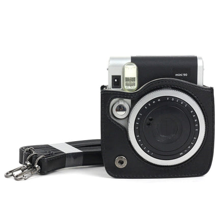 PU Leather Camera Protective bag for FUJIFILM Instax Mini 90 Camera, with Adjustable Shoulder Strap(Black)-garmade.com