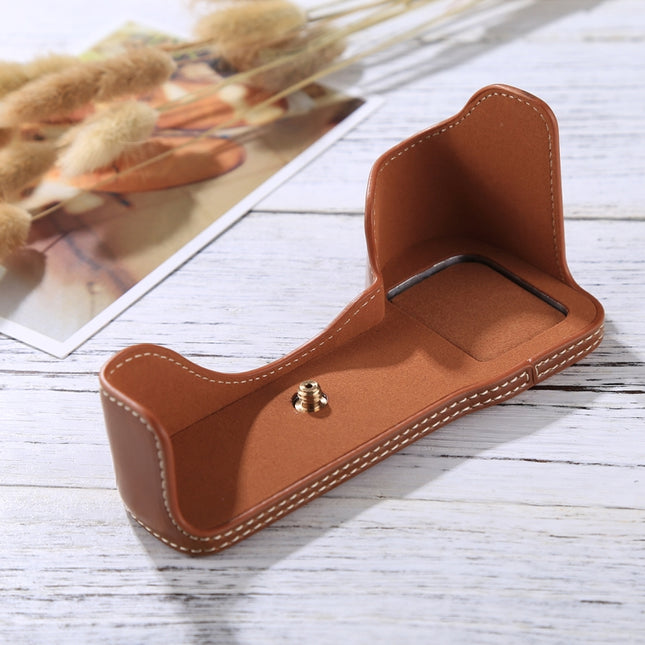 1/4 inch Thread PU Leather Camera Half Case Base for Sony A7S2 / A7R2 / A7K2 / A7 II(Brown)-garmade.com