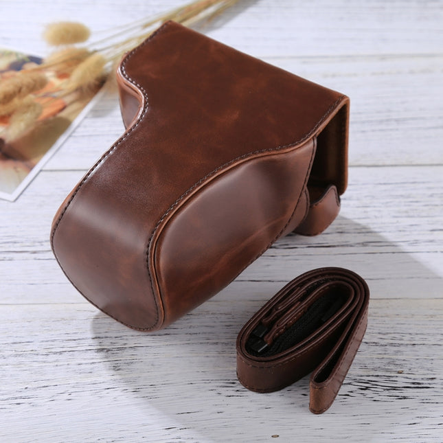 Full Body Camera PU Leather Case Bag with Strap for Canon EOS M6 (18-150mm Lens) (Coffee)-garmade.com