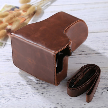 Full Body Camera PU Leather Case Bag with Strap for Canon EOS M6 (18-150mm Lens) (Coffee)-garmade.com