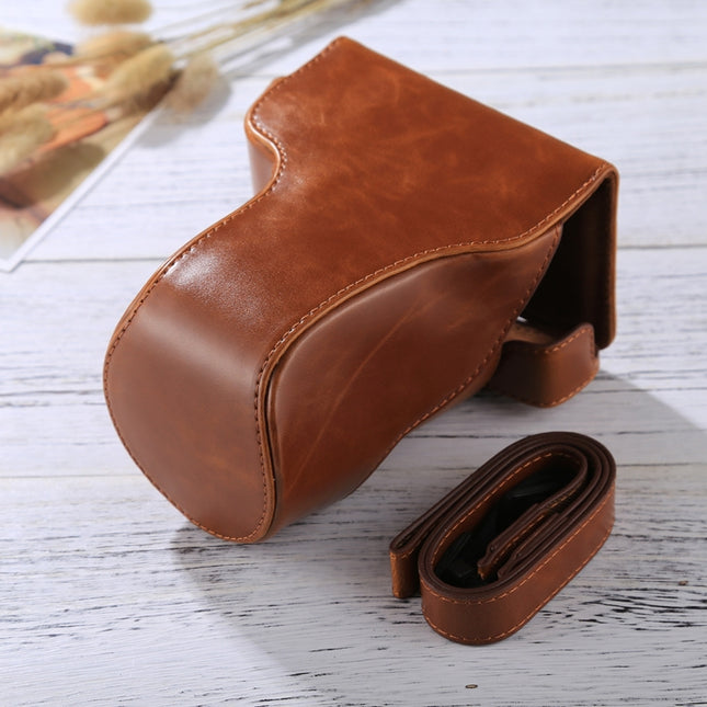 Full Body Camera PU Leather Case Bag with Strap for Canon EOS M6 (18-150mm Lens) (Brown)-garmade.com