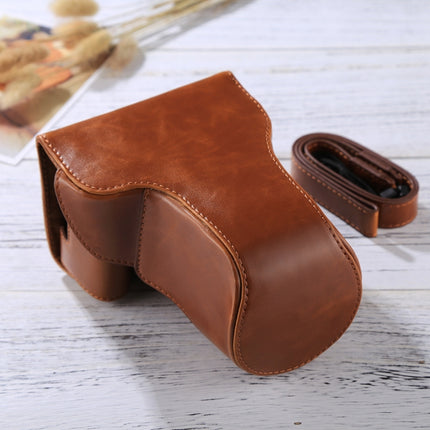 Full Body Camera PU Leather Case Bag with Strap for Canon EOS M6 (18-150mm Lens) (Brown)-garmade.com