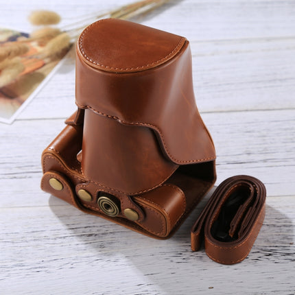 Full Body Camera PU Leather Case Bag with Strap for Canon EOS M6 (18-150mm Lens) (Brown)-garmade.com