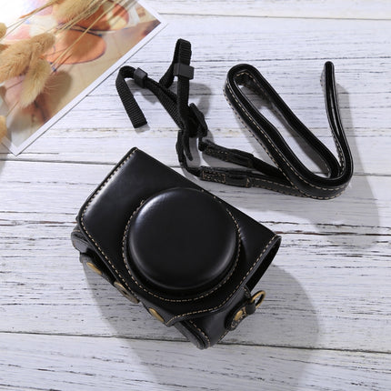 Full Body Camera PU Leather Camera Case Bag with Strap for Canon PowerShot G7 X Mark II (Black)-garmade.com
