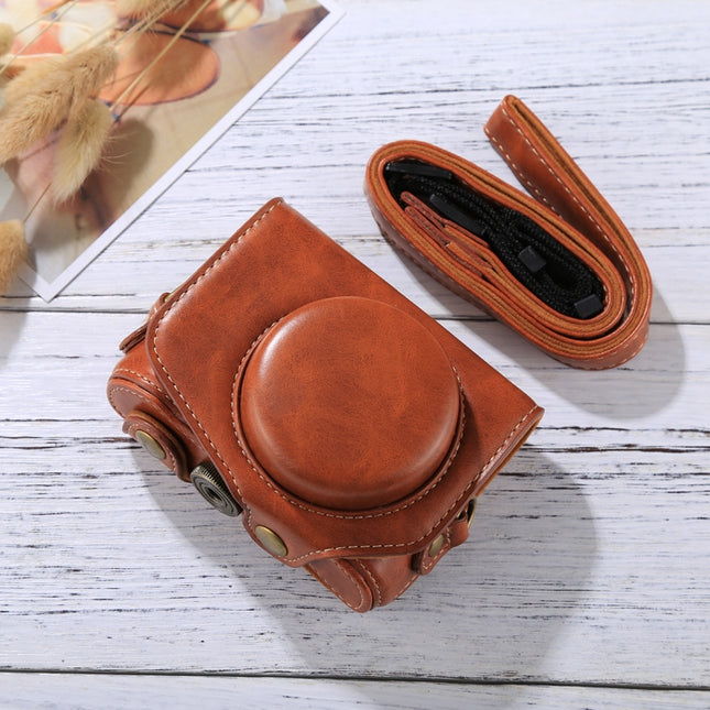 Full Body Camera PU Leather Camera Case Bag with Strap for Canon PowerShot G7 X Mark II (Brown)-garmade.com