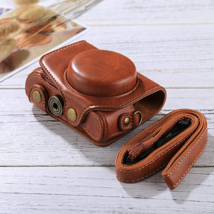 Full Body Camera PU Leather Camera Case Bag with Strap for Canon PowerShot G7 X Mark II (Brown)-garmade.com