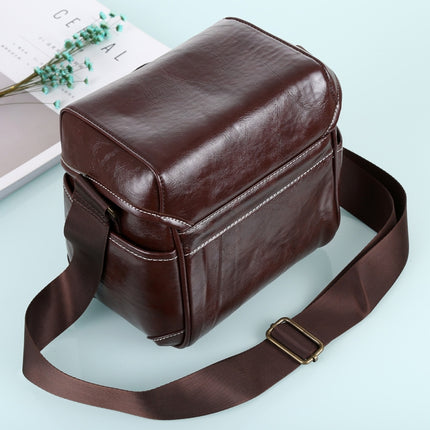 Portable Digital Camera Shoulder Bag Soft PU Leather Bag with Strap, Size: 21cm x 15cm x 20cm (Coffee)-garmade.com