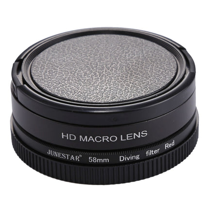 58mm 16X Macro Lens + Red Diving Lens Filter with Lens Cover + Lens Filter Ring Adapter + String + Cleaning Cloth for GoPro HERO6 /5 Dive Housing-garmade.com