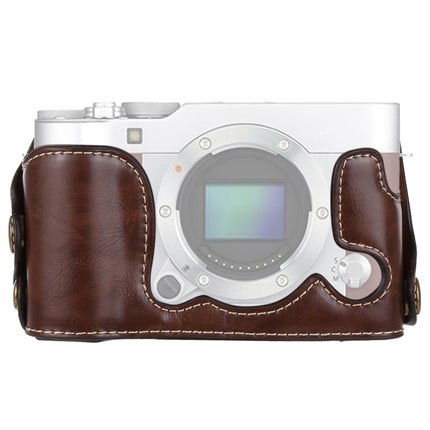 1/4 inch Thread PU Leather Camera Half Case Base for FUJIFILM X-A3 / X-A10(Coffee)-garmade.com