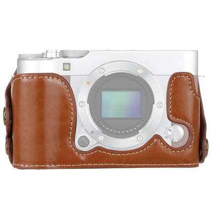 1/4 inch Thread PU Leather Camera Half Case Base for FUJIFILM X-A3 / X-A10(Brown)-garmade.com