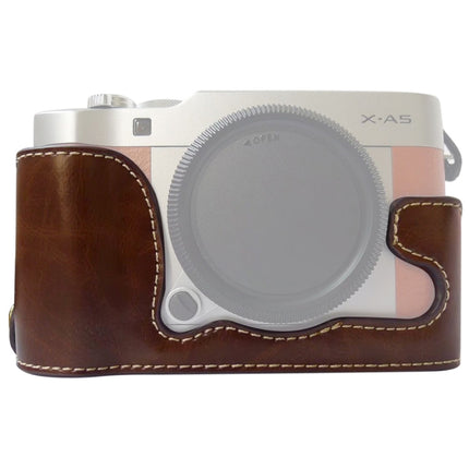 1/4 inch Thread PU Leather Camera Half Case Base for FUJIFILM X-A5 / X-A20(Coffee)-garmade.com