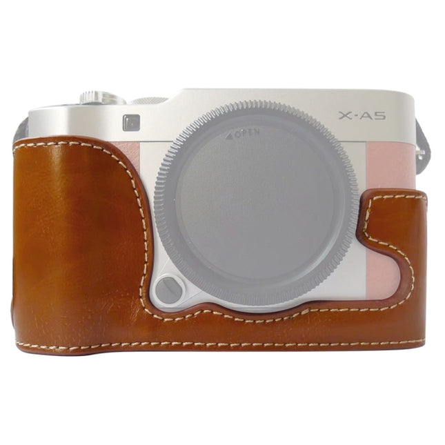1/4 inch Thread PU Leather Camera Half Case Base for FUJIFILM X-A5 / X-A20(Brown)-garmade.com