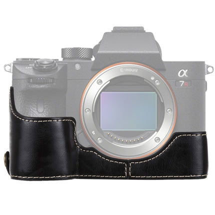 1/4 inch Thread PU Leather Camera Half Case Base for Sony ILCE-A9 / A9 / A7RIII(Black)-garmade.com