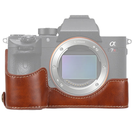 1/4 inch Thread PU Leather Camera Half Case Base for Sony ILCE-A9 / A9 / A7RIII(Brown)-garmade.com