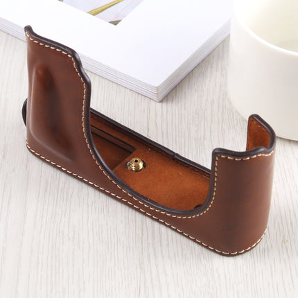 1/4 inch Thread PU Leather Camera Half Case Base for Leica DLUX TYP 109 (Coffee)-garmade.com