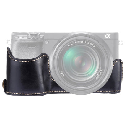 1/4 inch Thread PU Leather Camera Half Case Base for Sony A6400 / ILCE-A6400 (Black)-garmade.com